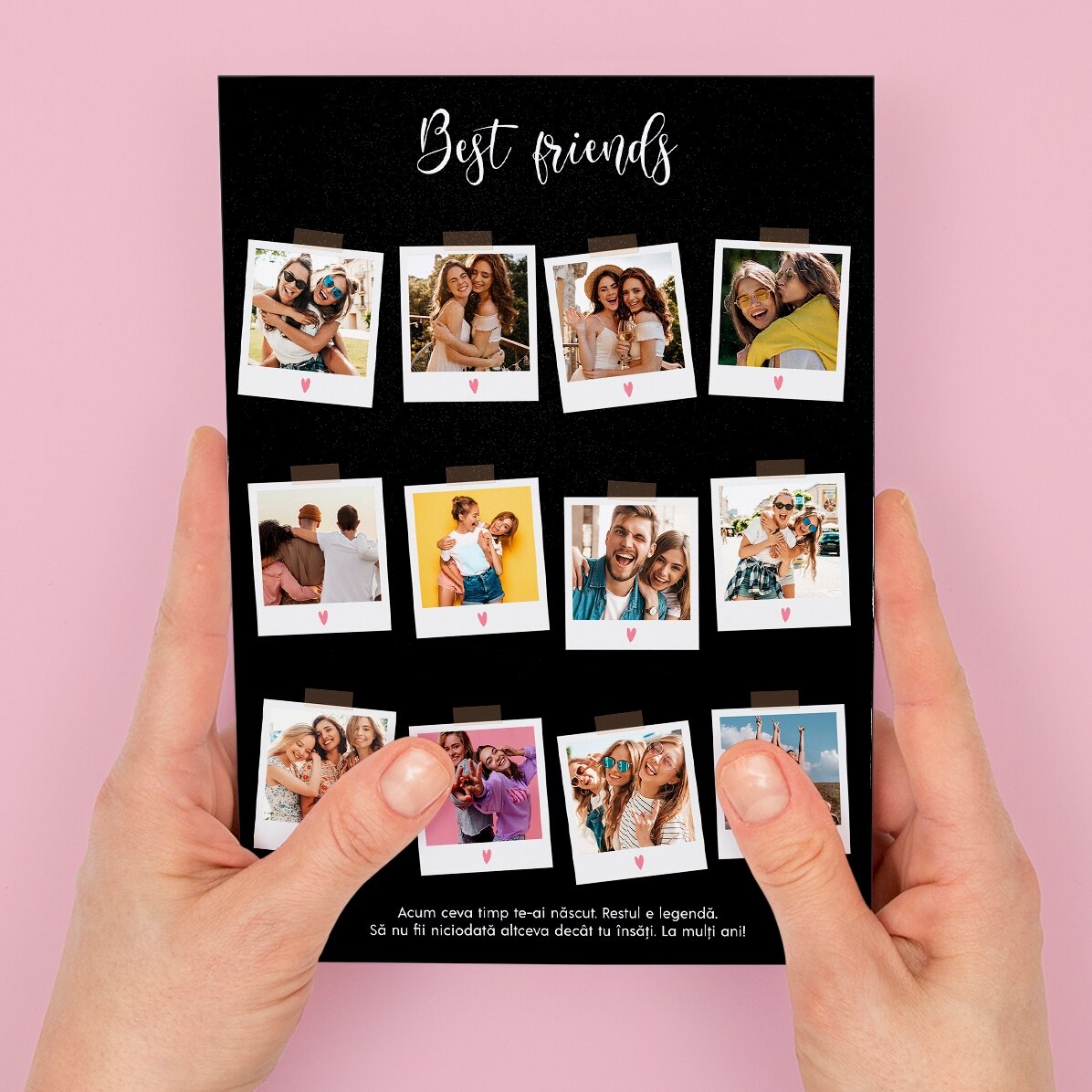 Personalised magnetic greeting card with 12 photos and text - Polaroid