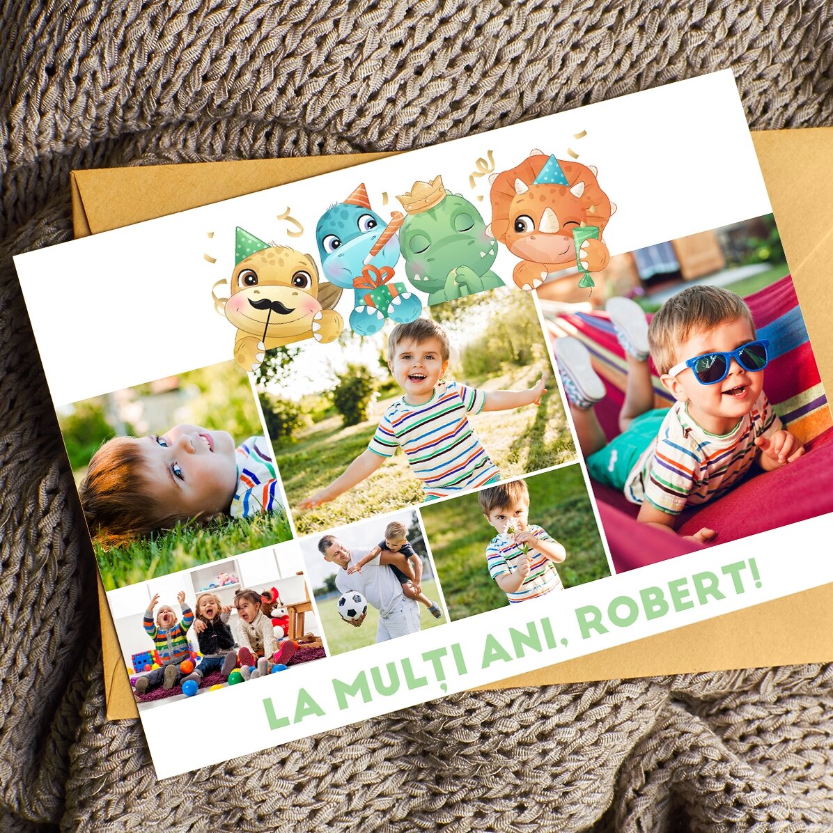 Προσωποποιημένη μαγνητική ευχετήρια κάρτα με 6 φωτογραφίες και κείμενο - Δεινόσαυροι