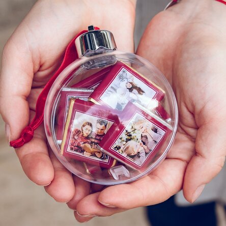 Globe with 10 mini chocolates personalised with photos