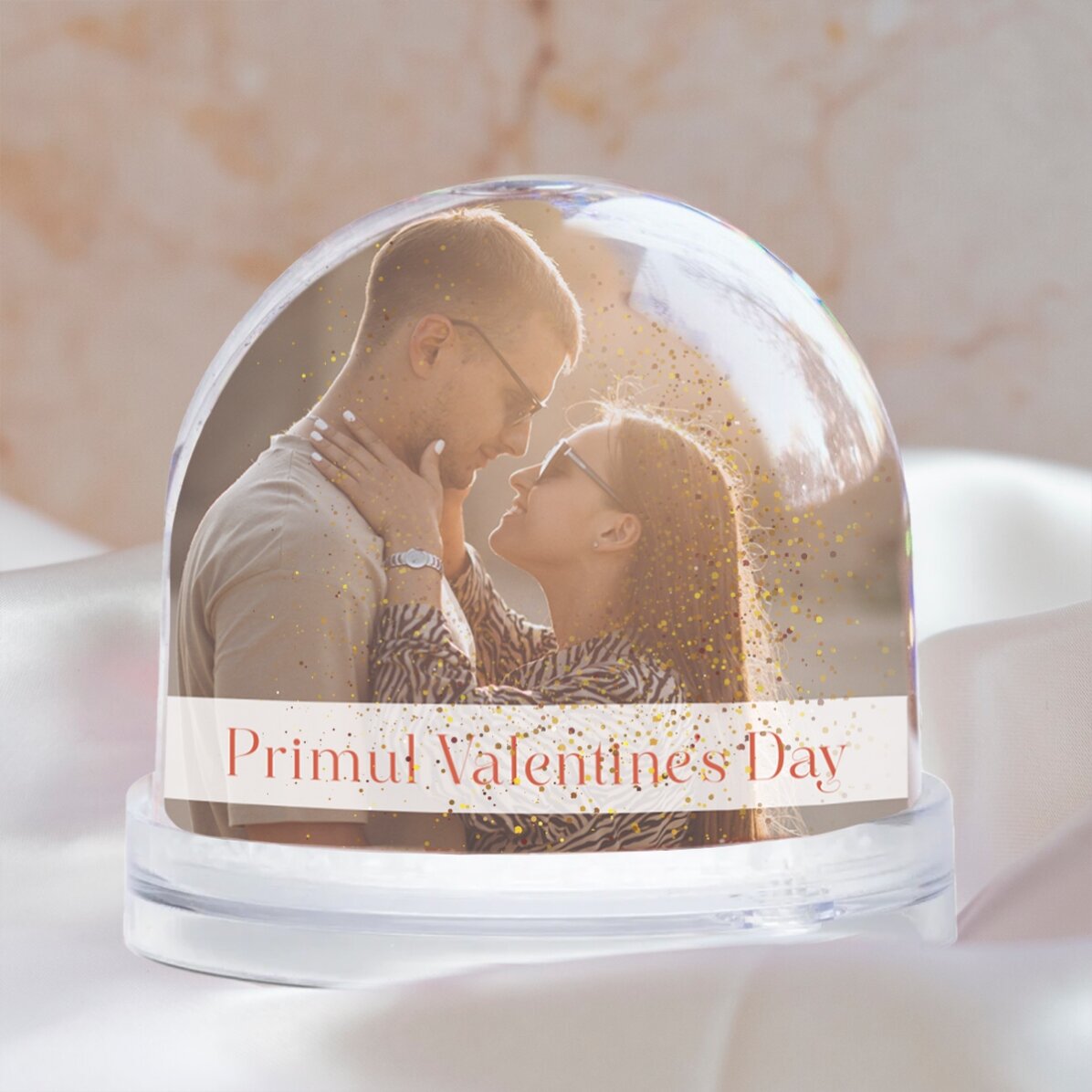 Personalised desk globe with two photos and text
