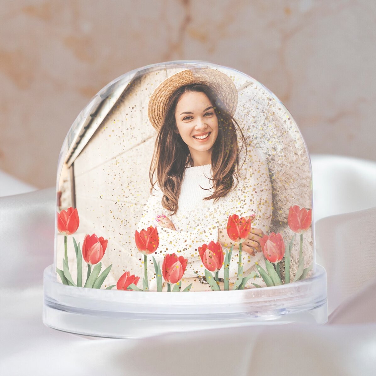 Personalised desk globe with photo and text - A spring as wonderful as you are