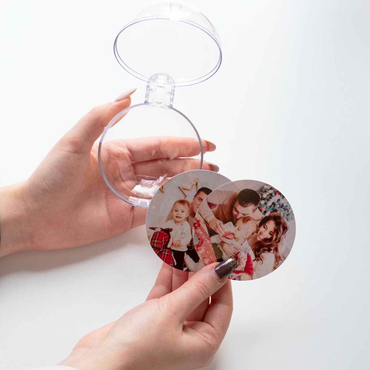 Customised transparent globe, front and back, with a photograph and QR code