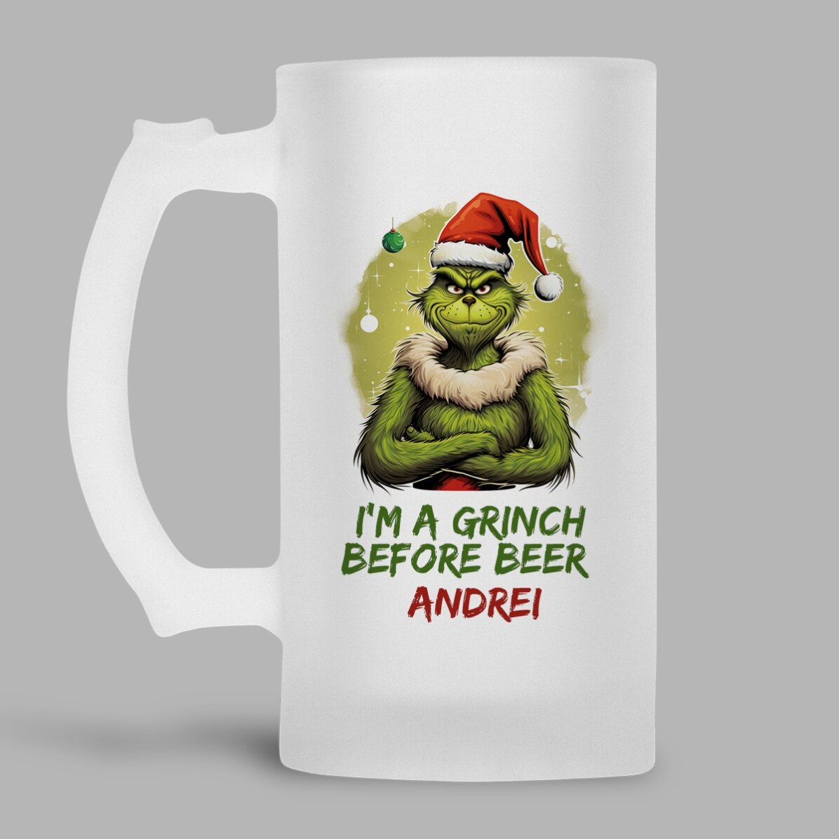 Προσωποποιημένη κούπα μπύρας με κείμενο - Grinch before beer