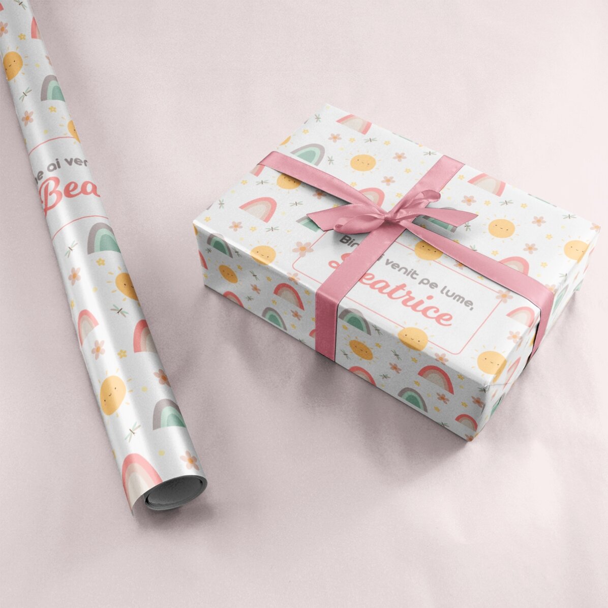 Personalised gift wrapping paper with text - Baby girl