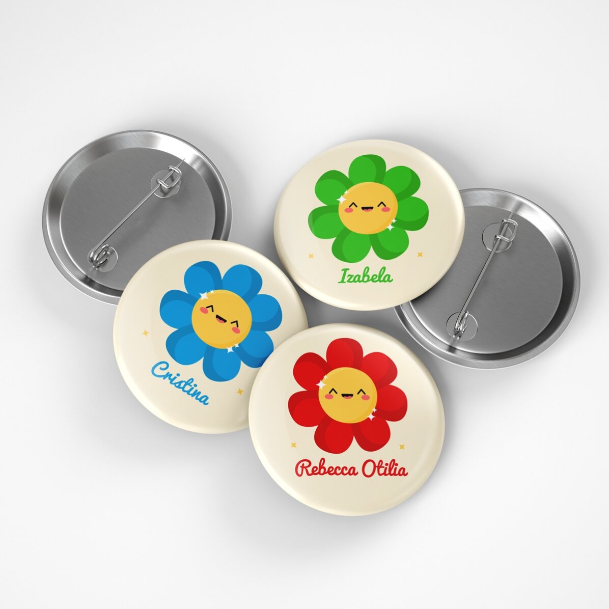 Personalised badge with name - Colourful flower design