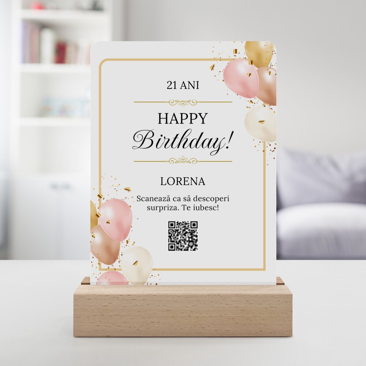 Προσαρμοσμένη λάμπα νυχτός LED με μήνυμα και QR code - Γενέθλια