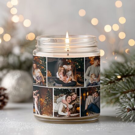 Large personalised scented candle with 6 photos