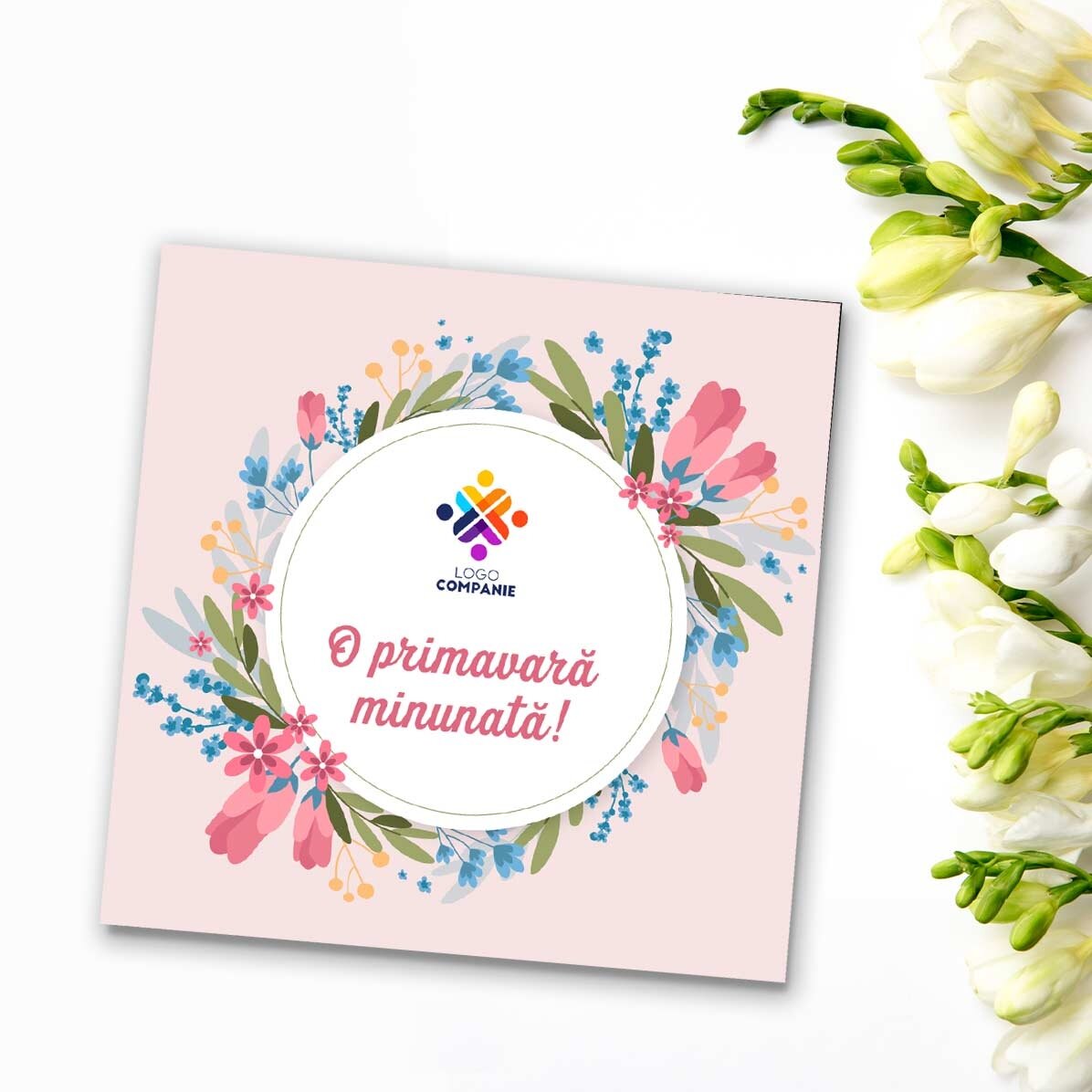 Customised 10x10 magnet with logo and text - Have a lovely spring!