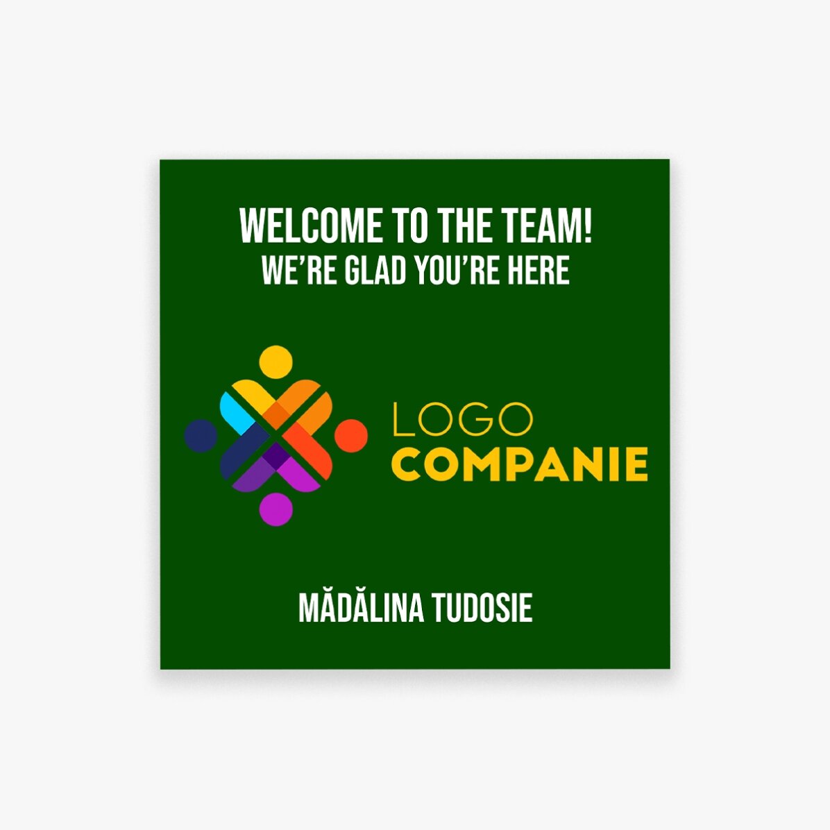 10x10 magnet customised with logo and text - Welcome