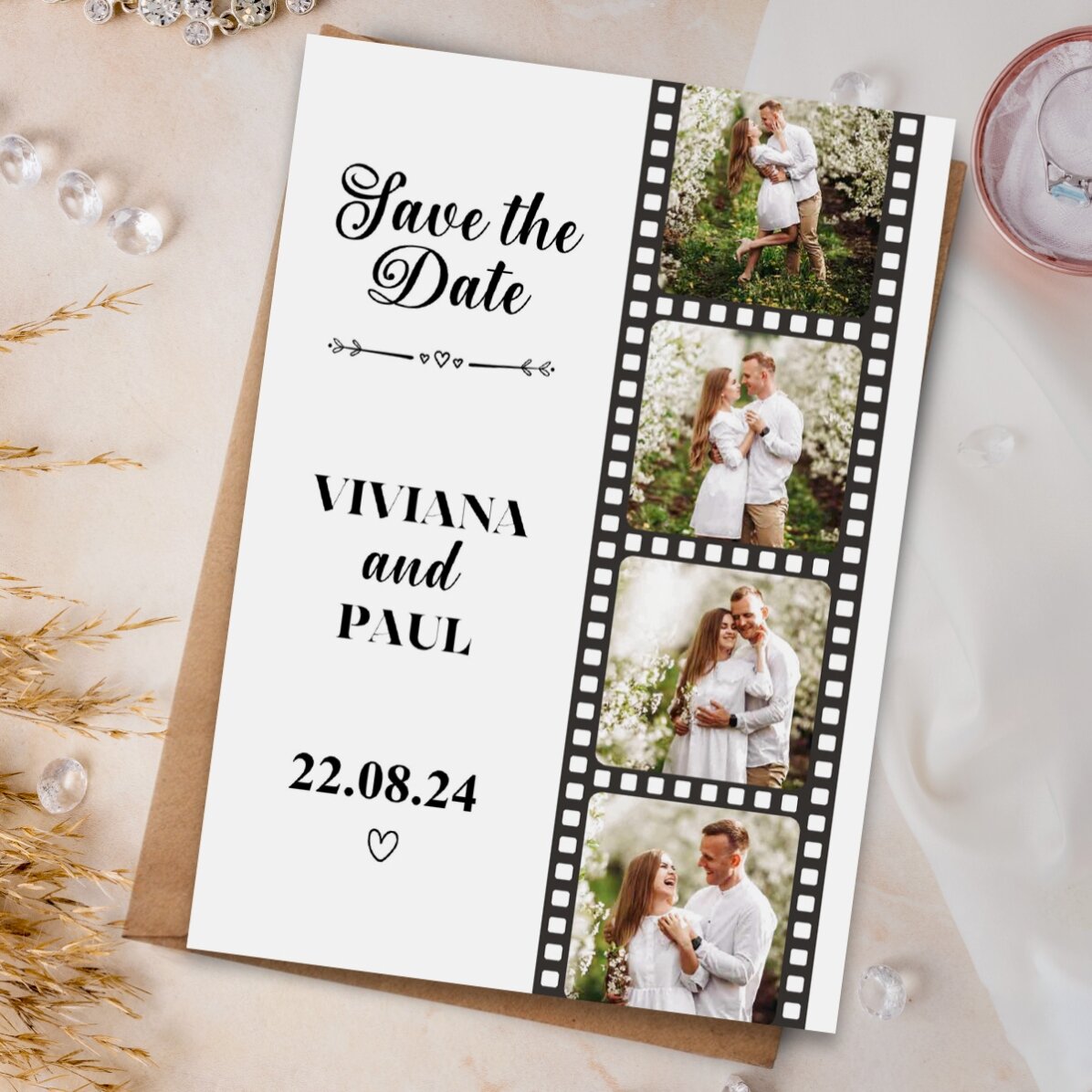 Personalised 10x15cm magnet with 4 photos and text - Save the date