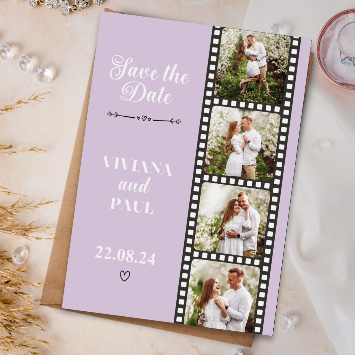 Personalised 10x15cm magnet with 4 photos and text - Save the date