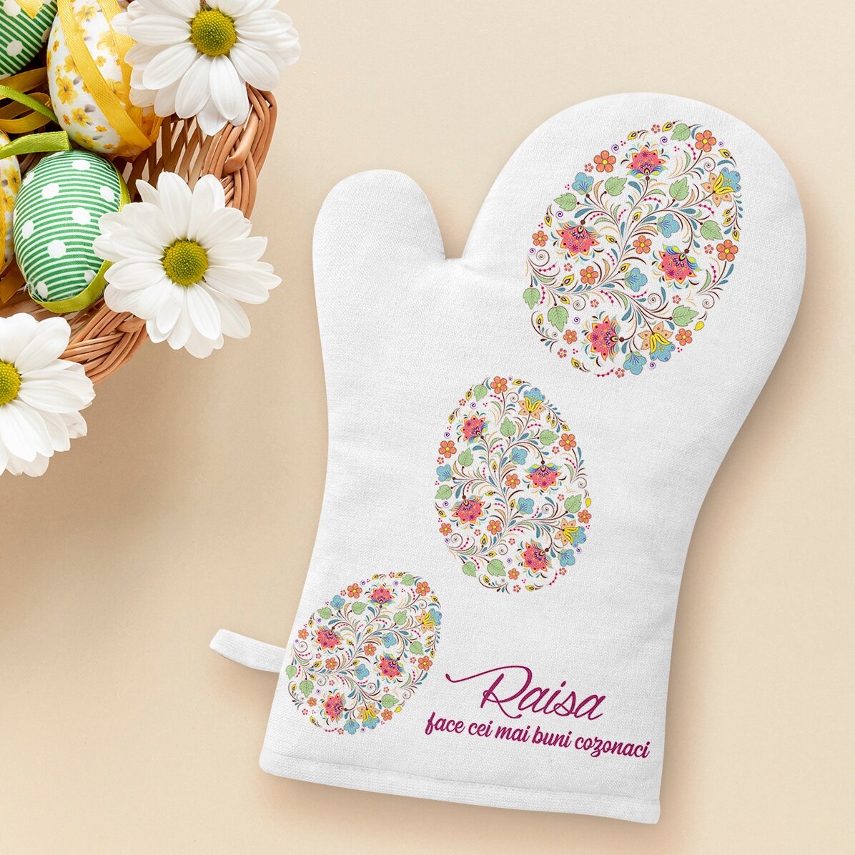 Personalised oven glove with text - Happy Easter