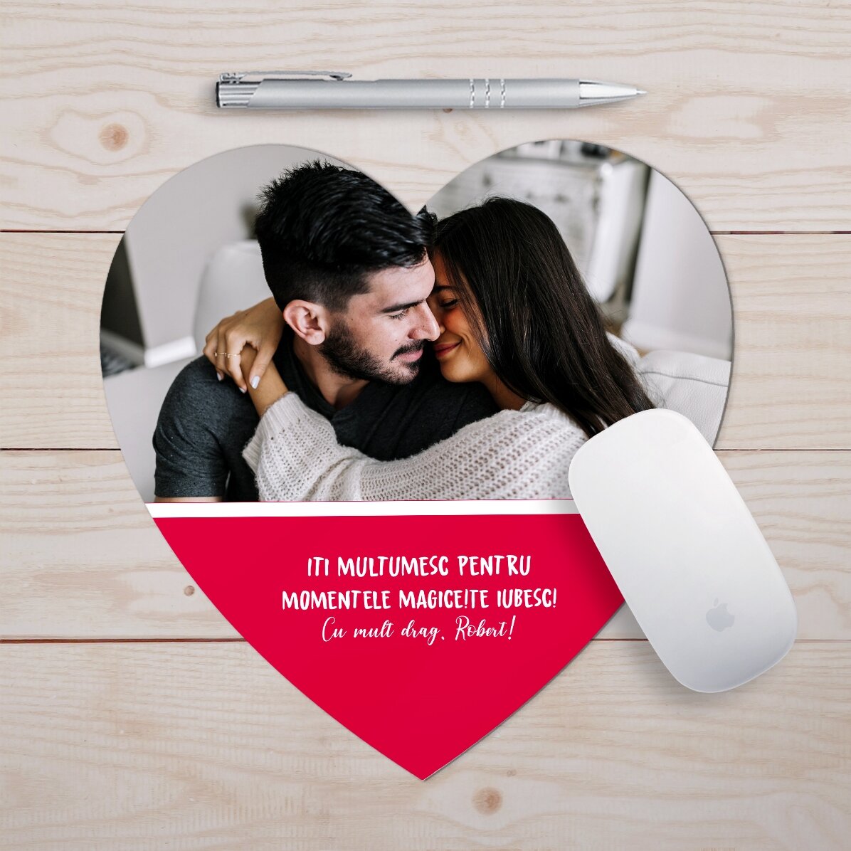 Personalised heart mouse pad with photo and text
