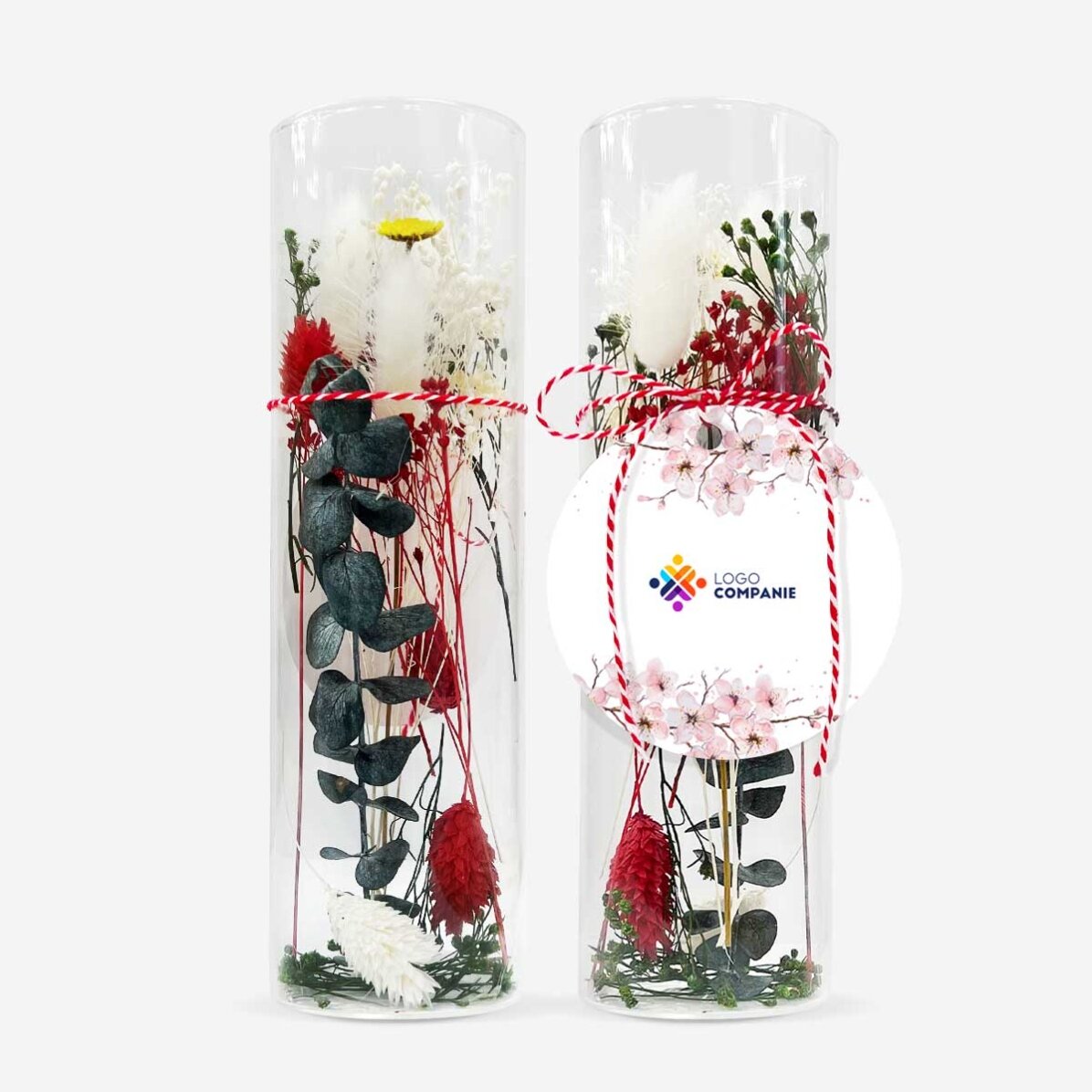 Glass martisor ornament with preserved flowers, customised with logo - Flowers