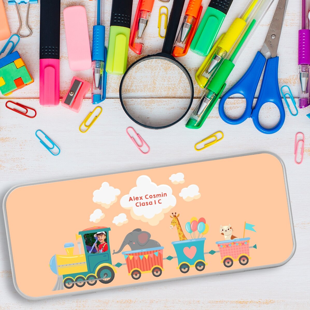 Personalised pencil case with a photo and text - Train