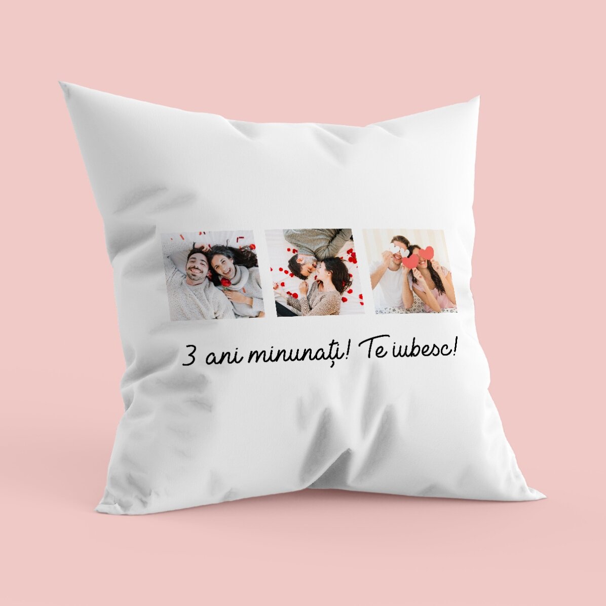 Personalised cushion with 3 photos and text