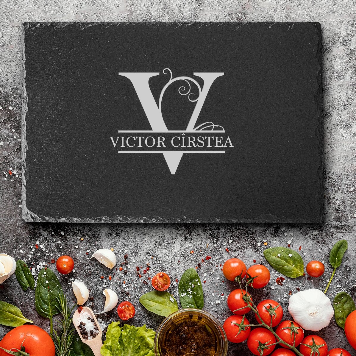 Personalised engraved slate plaque with monogram and text
