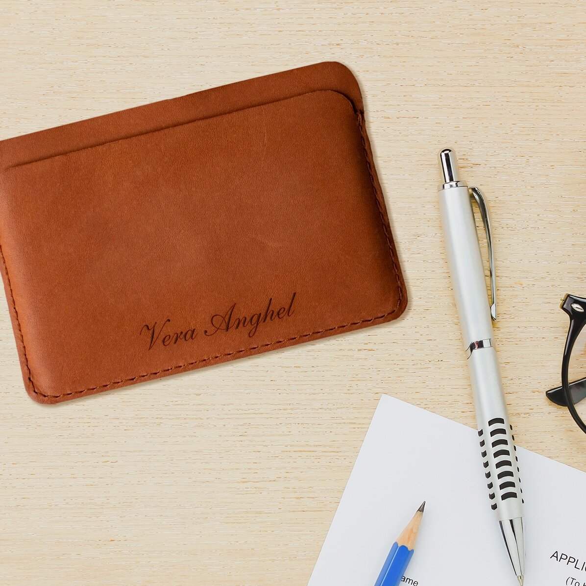 Personalised leather wallet with name in the middle