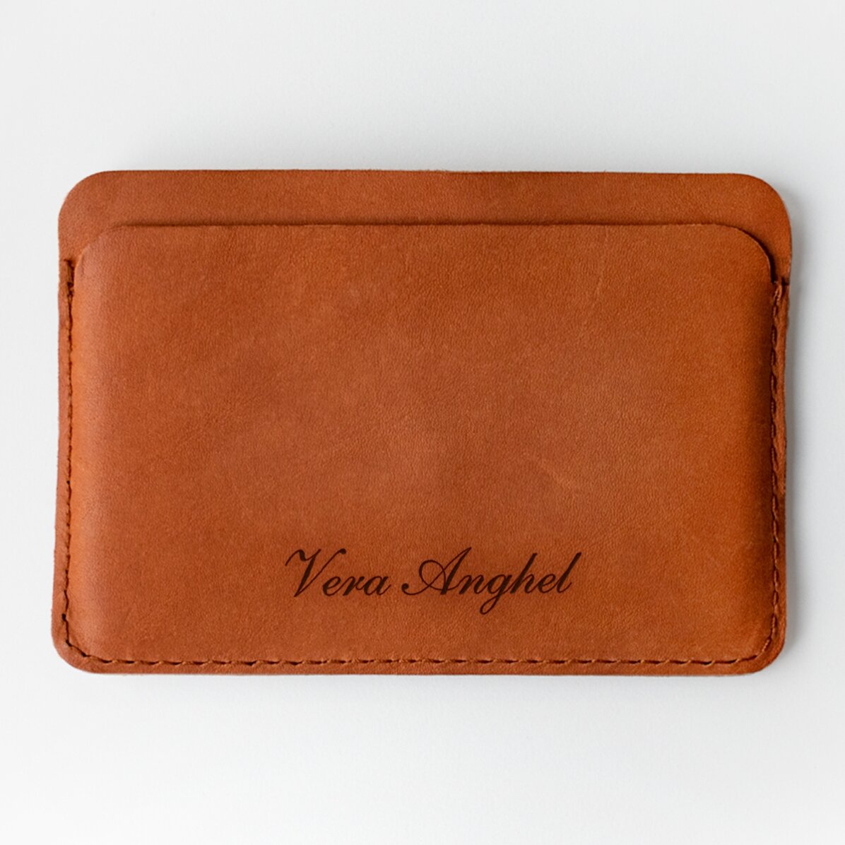 Personalised leather wallet with name in the middle