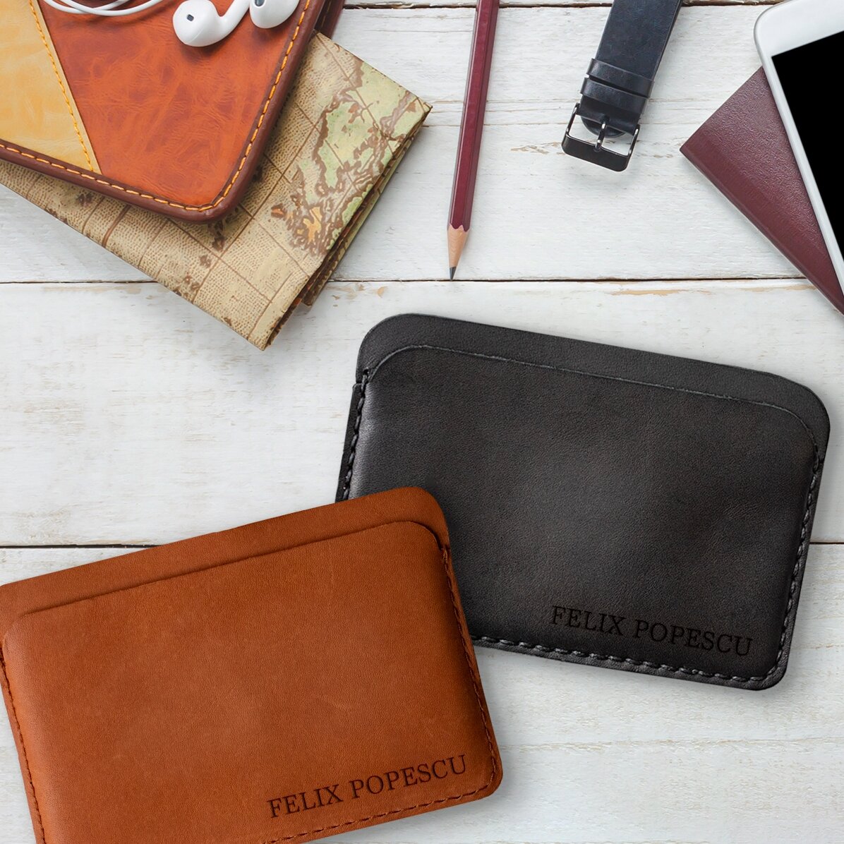 Personalised leather wallet with name