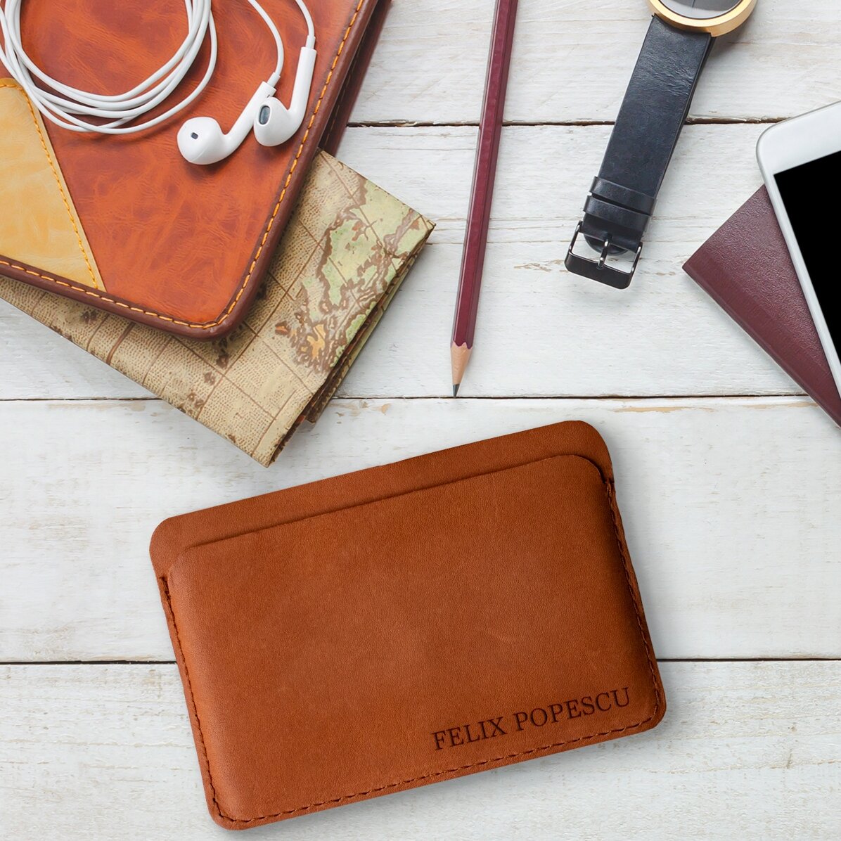 Personalised leather wallet with name