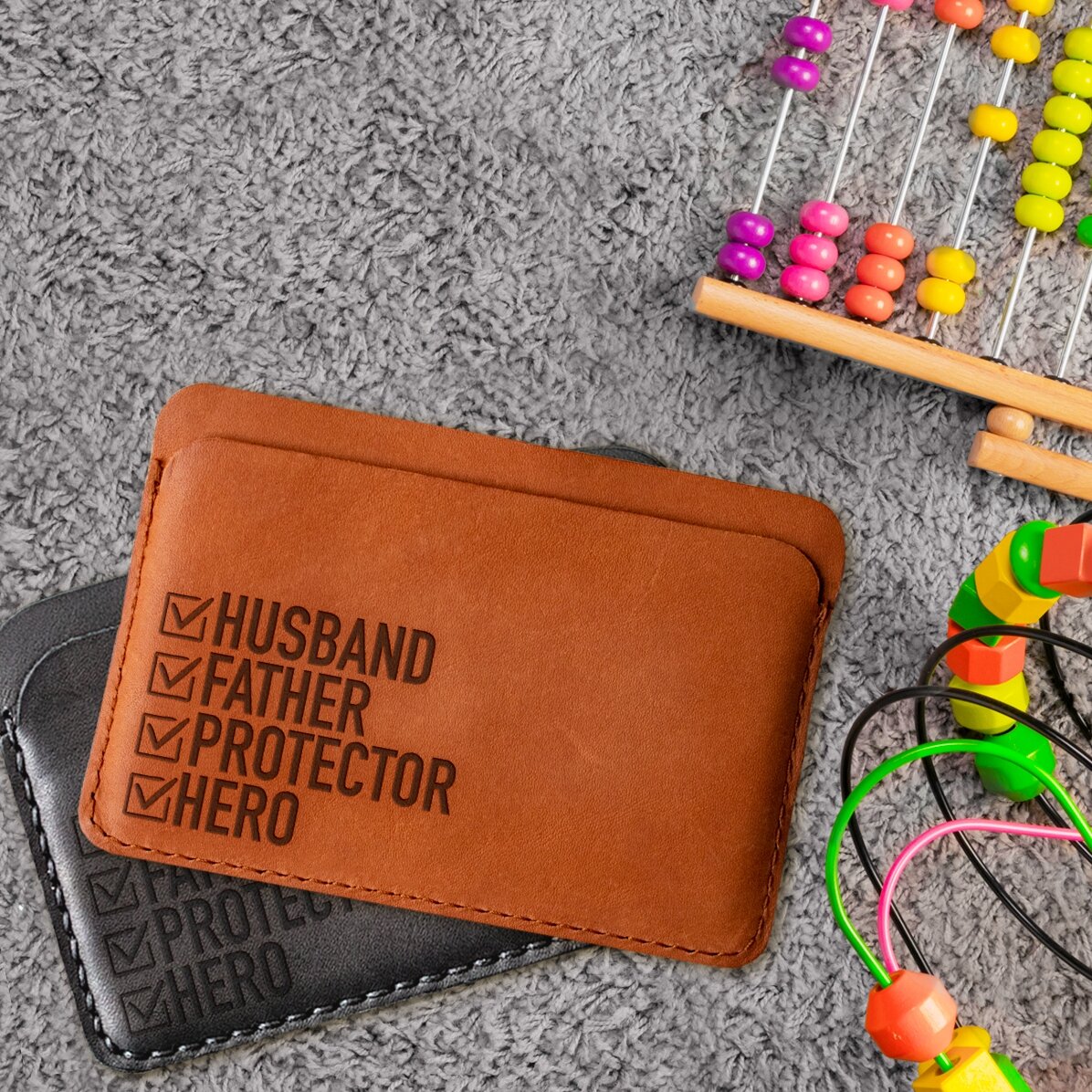 Personalised leather wallet with text - HERO