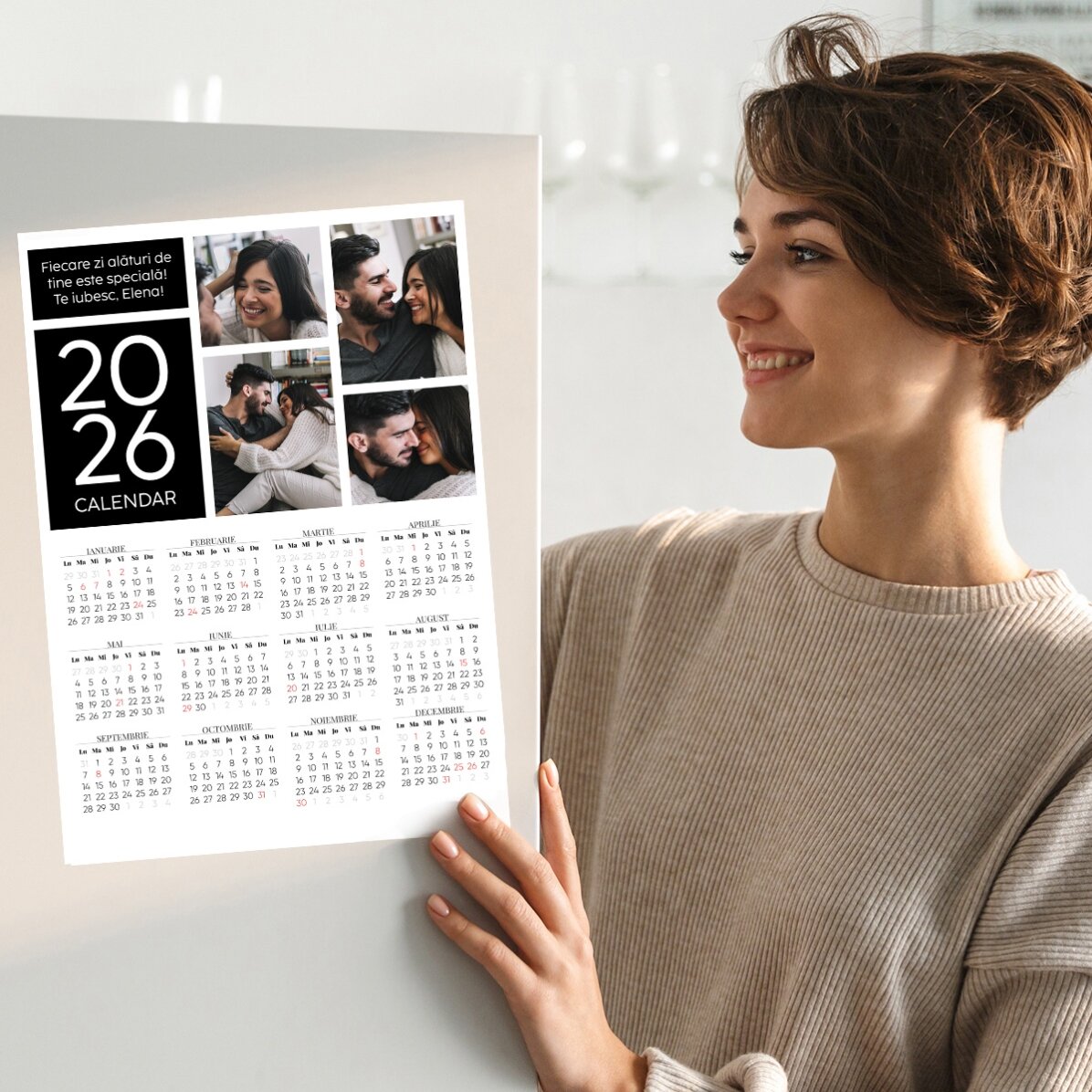 Personalised calendar poster with 4 photos and message