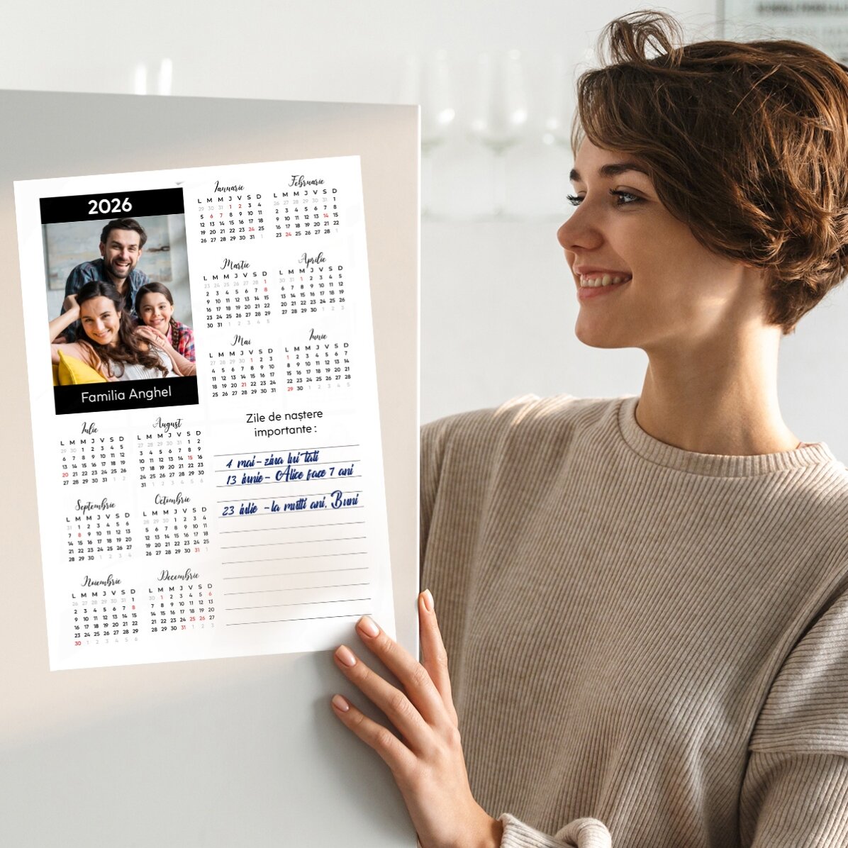 Personalised calendar poster with a photo and message - Notite