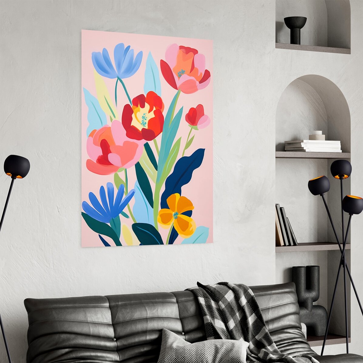 Poster Illustration of colourful flowers, drawn 2