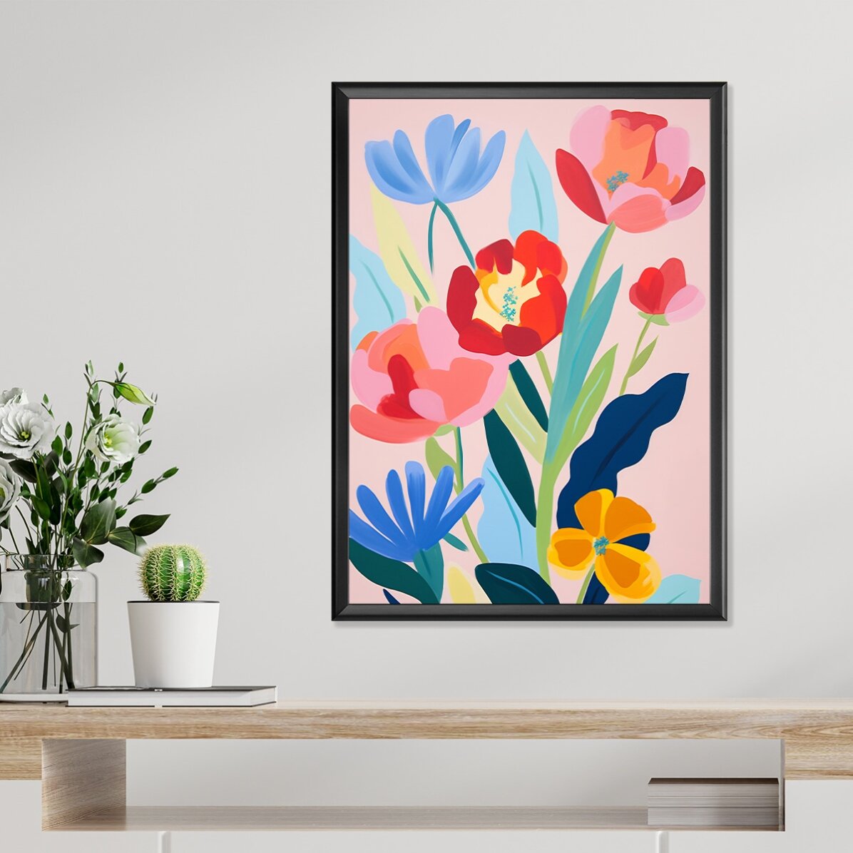 Poster Illustration of colourful flowers, drawn 2