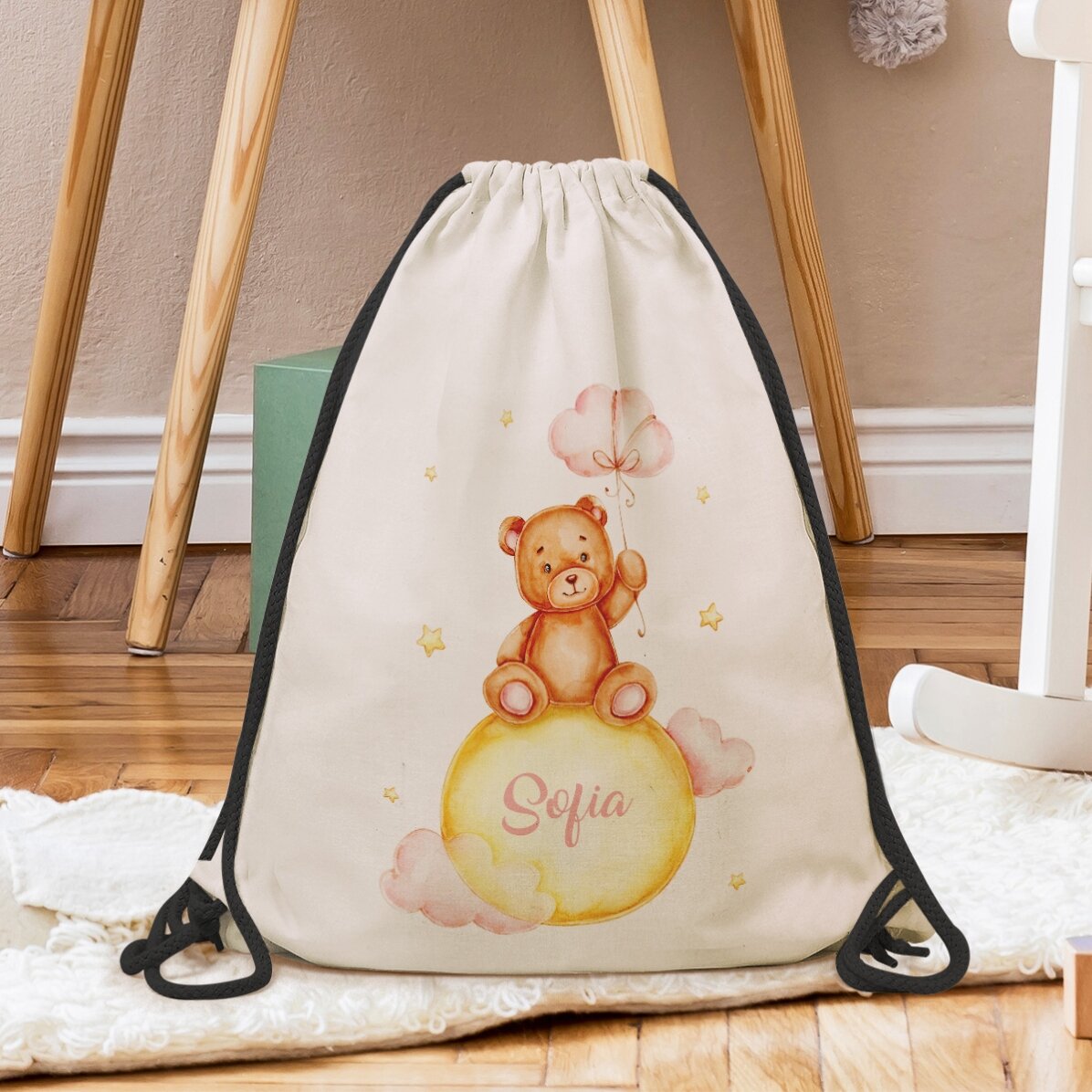 Personalised backpack with name for girls - Teddy bear