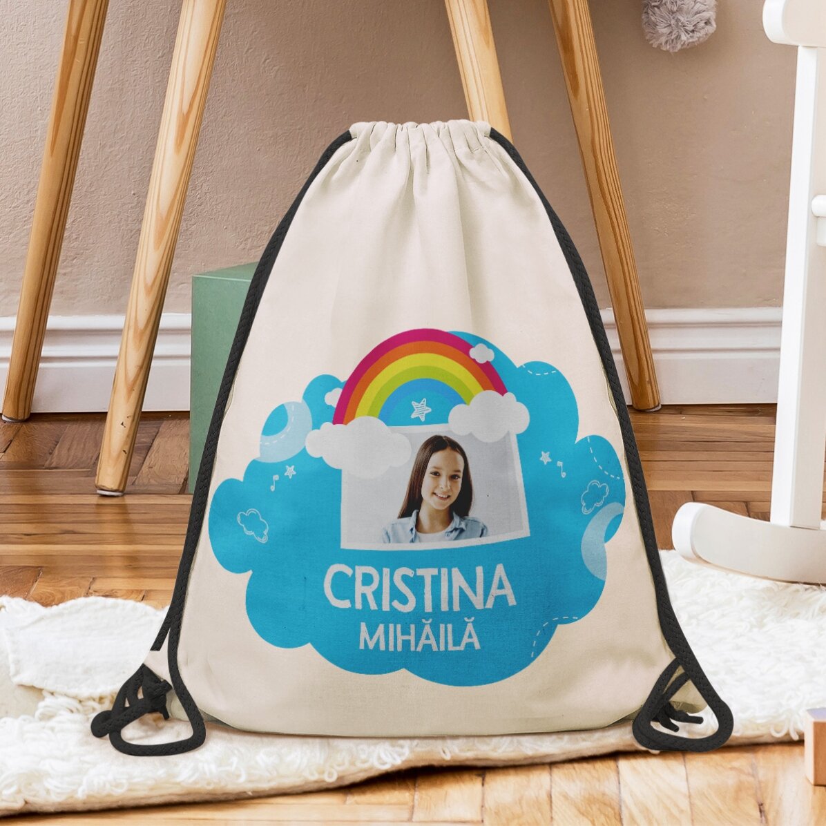 Personalised backpack with name and photo - Rainbow model