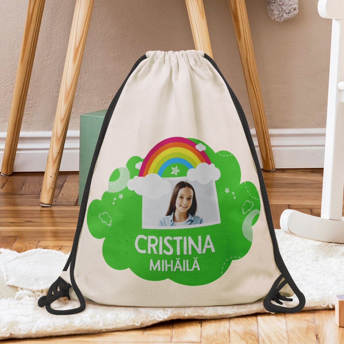 Personalised backpack with name and photo - Rainbow model