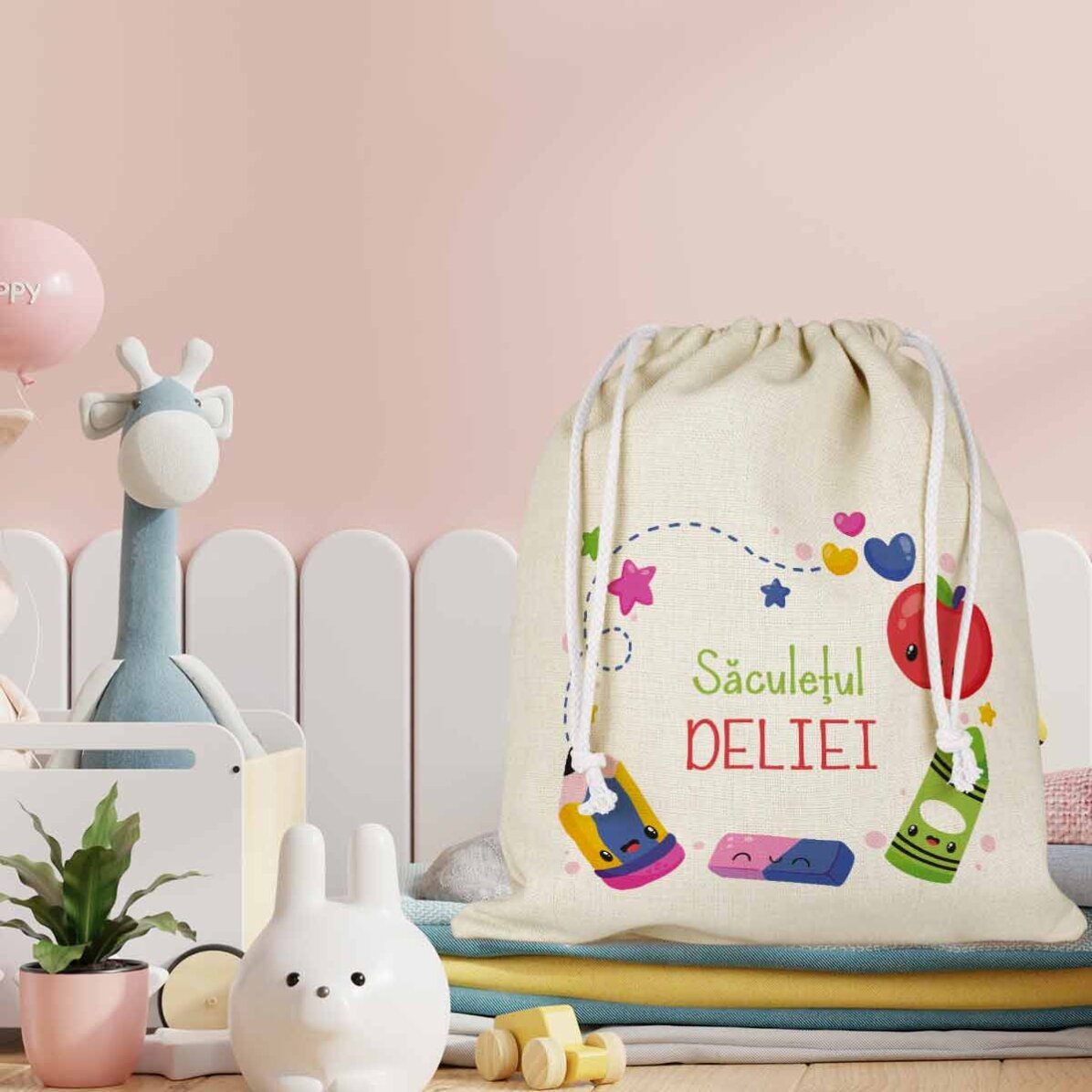 Personalised nursery bag with text - Colours