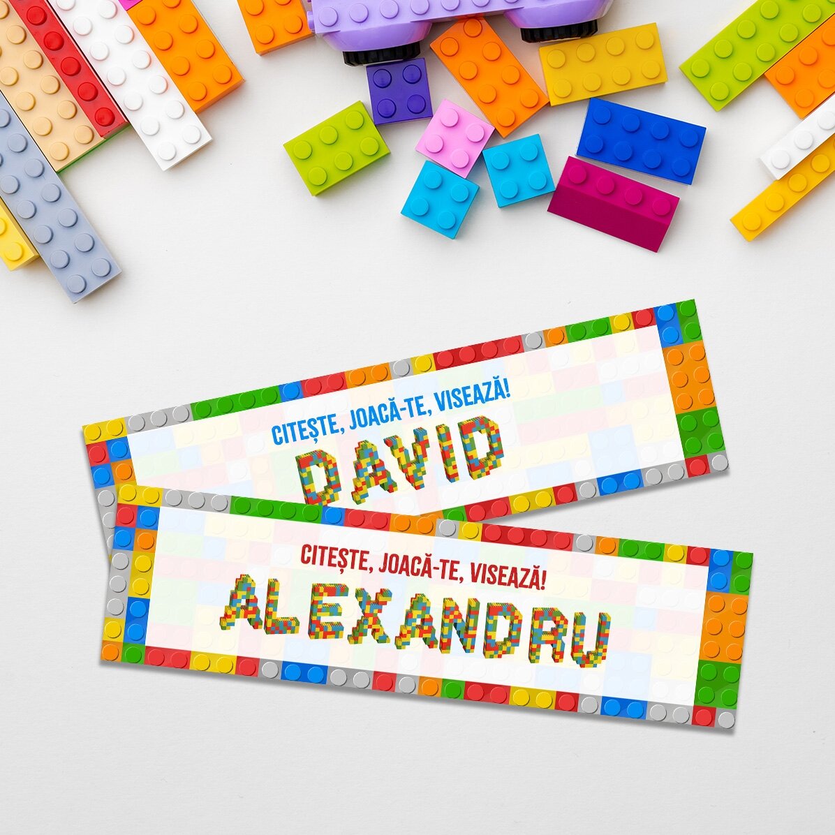 Personalised bookmark with text - Lego