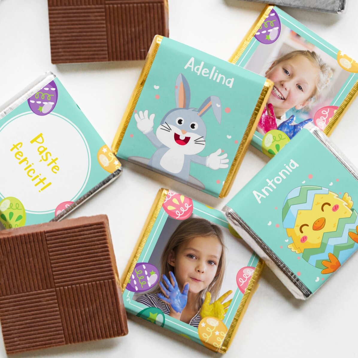 Set of 5 mini chocolates personalised with photos and text - Easter