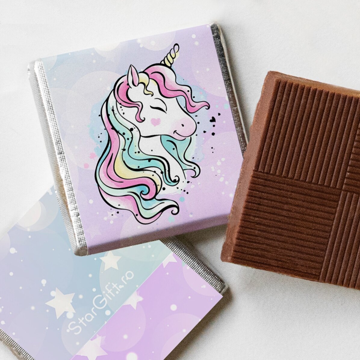 Set of 5 mini chocolates personalised with photos and text - Unicorn