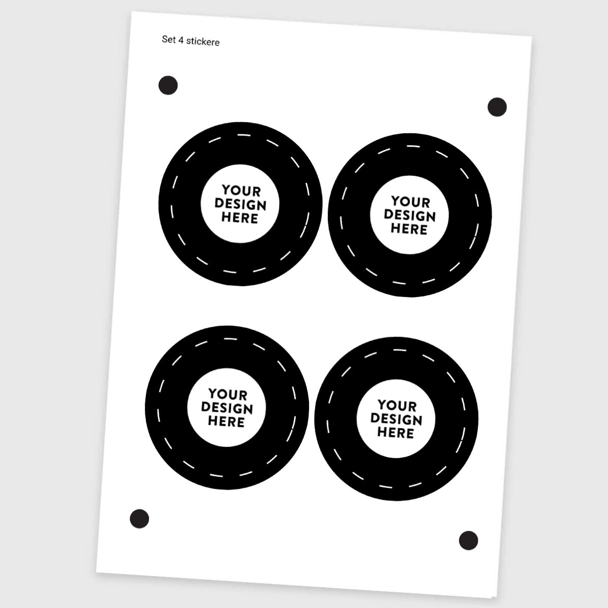 Set of 4 round stickers (self-adhesive labels), diameter 8.5 cm, customised with your graphics