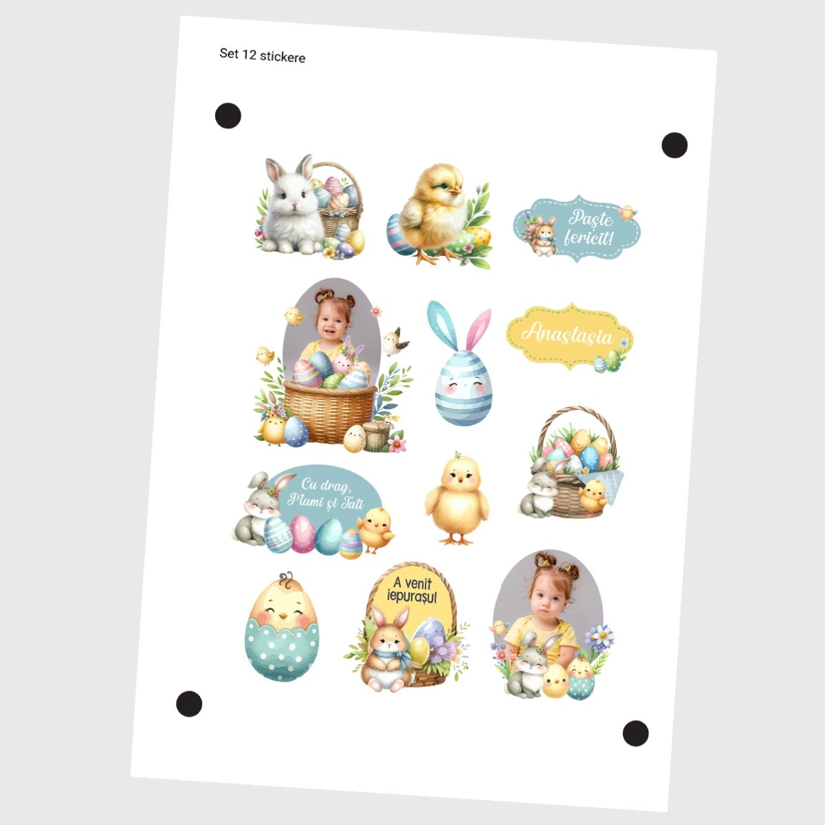 Set of customised stickers (self-adhesive labels) with photos and text - Happy Easter!