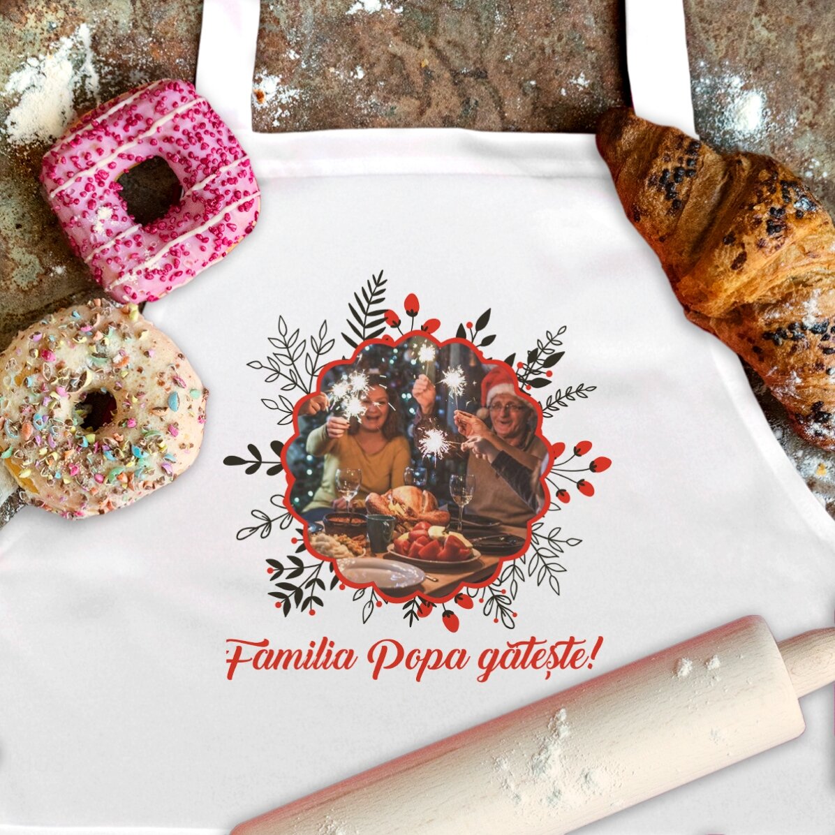 Personalised Christmas apron with a photo and text