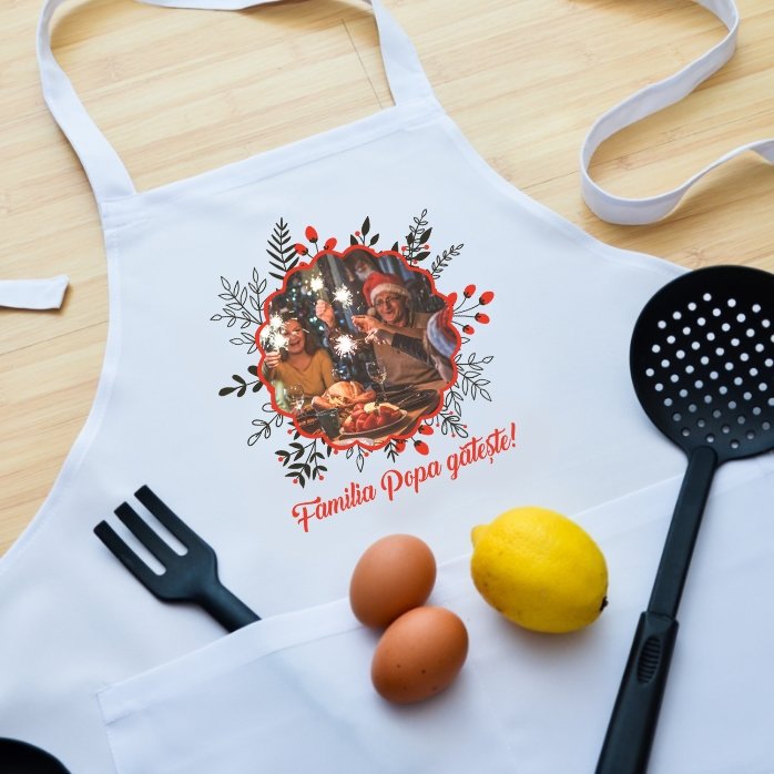 Personalised Christmas apron with a photo and text