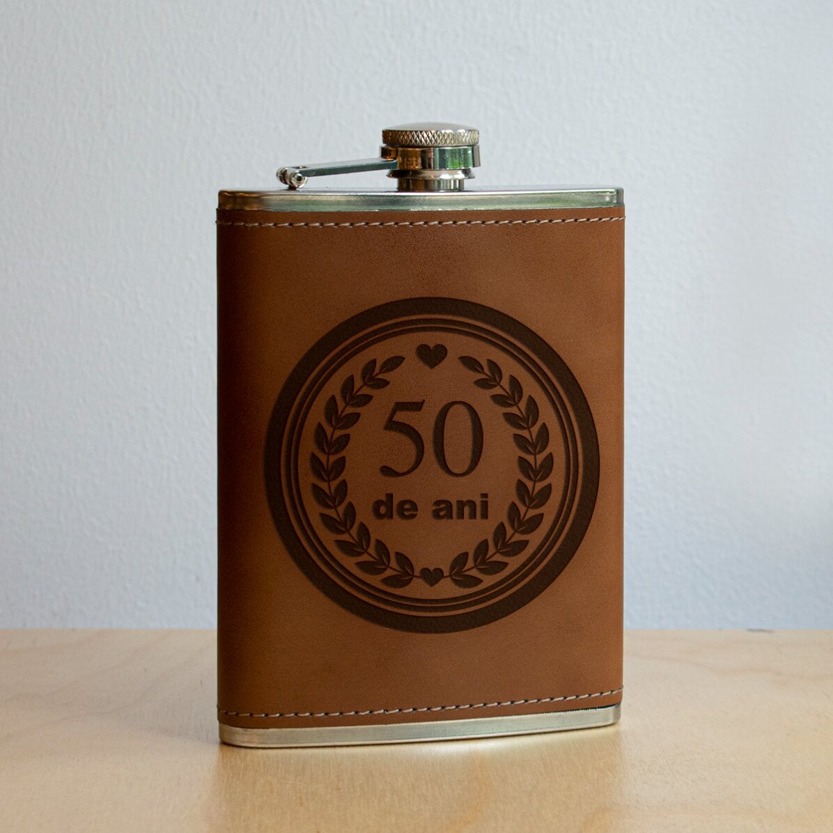 Personalised leather-covered pocket flask - Anniversary
