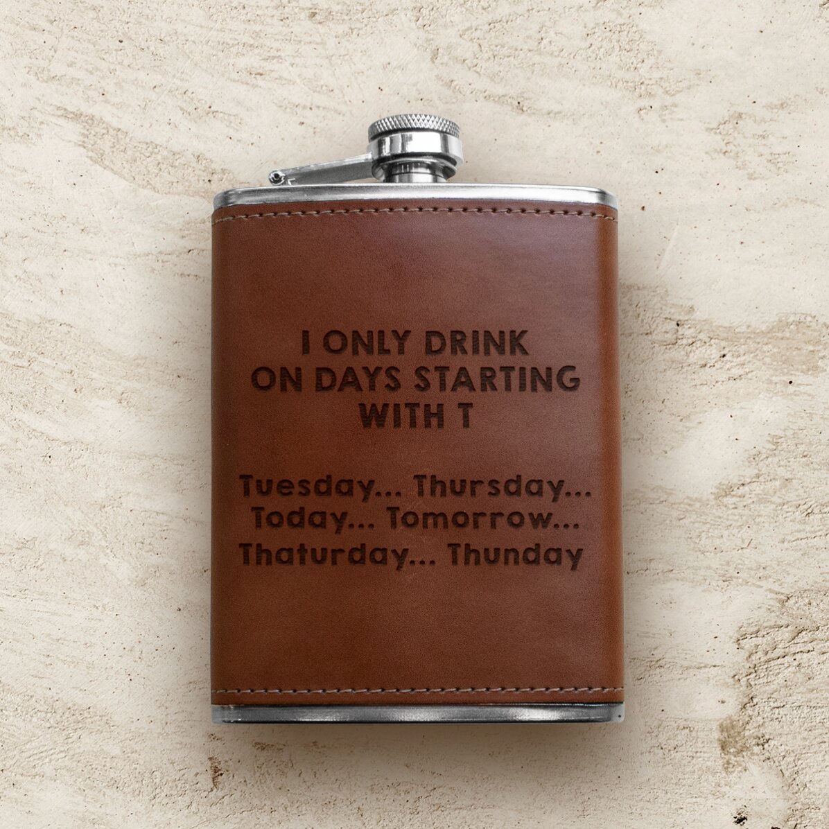 Personalised leather-covered hip flask - I only drink...