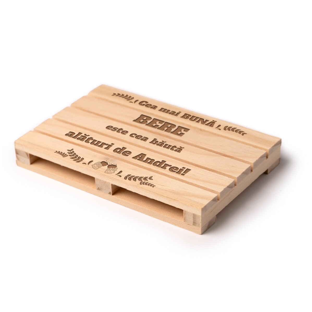 Personalised pallet-shaped coaster with text - Best beer
