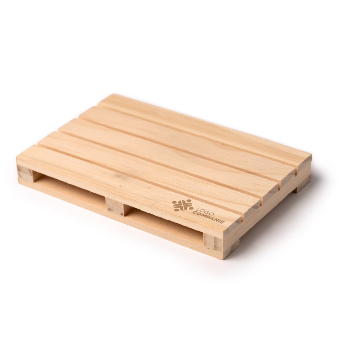 Customised pallet-shaped glass holder with logo