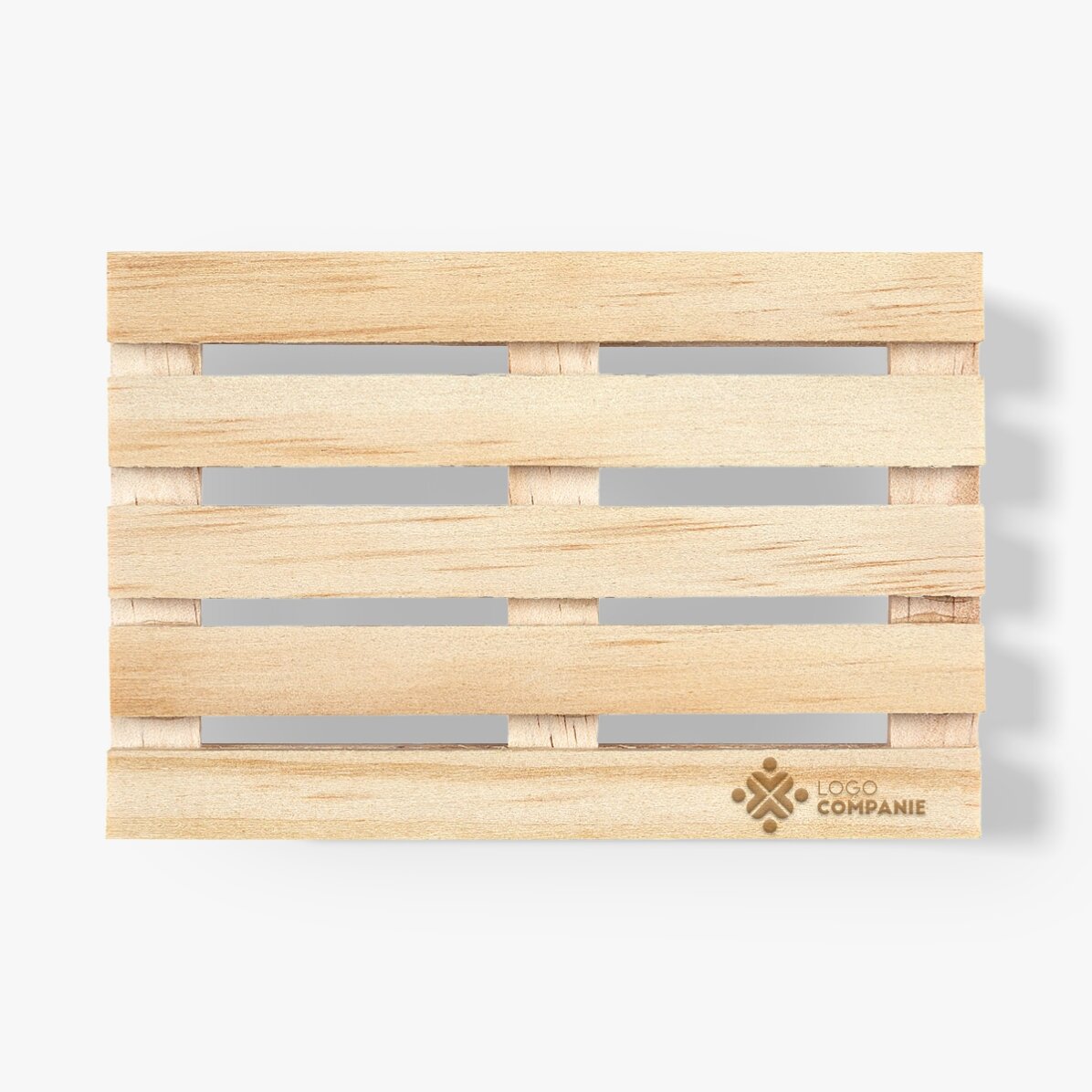 Customised pallet-shaped glass holder with logo