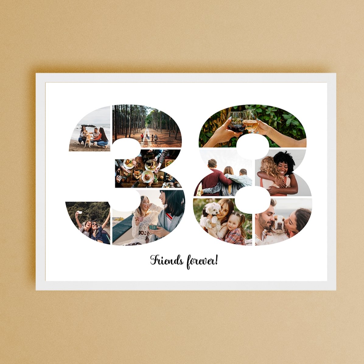 Personalised landscape canvas with 10 photos, model number 38, and text message