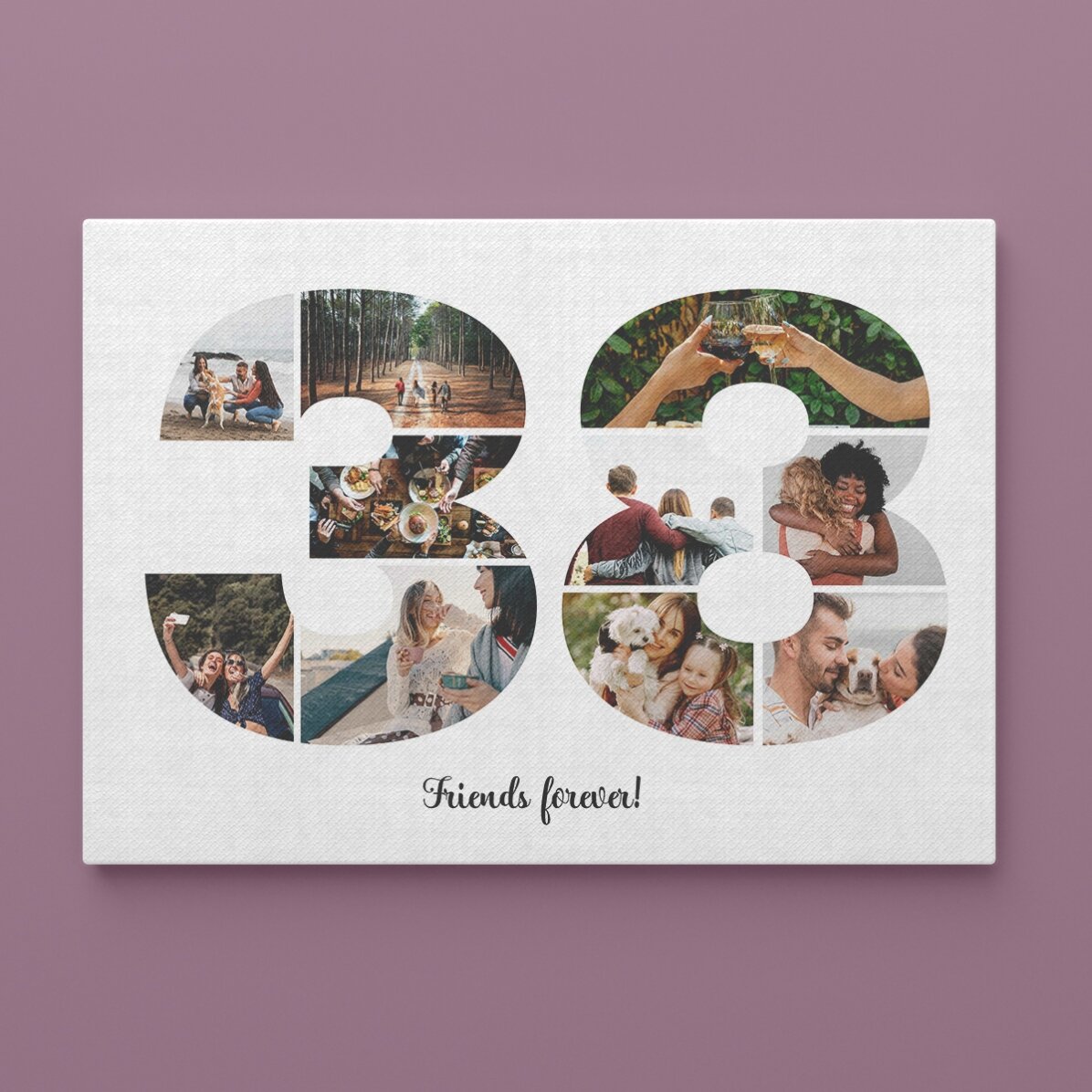 Personalised landscape canvas with 10 photos, model number 38, and text message
