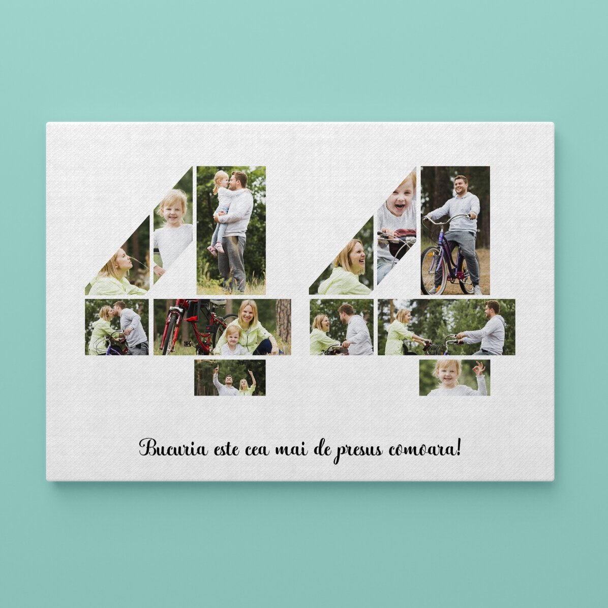 Personalised landscape canvas with 12 photos, model number 44, and text message