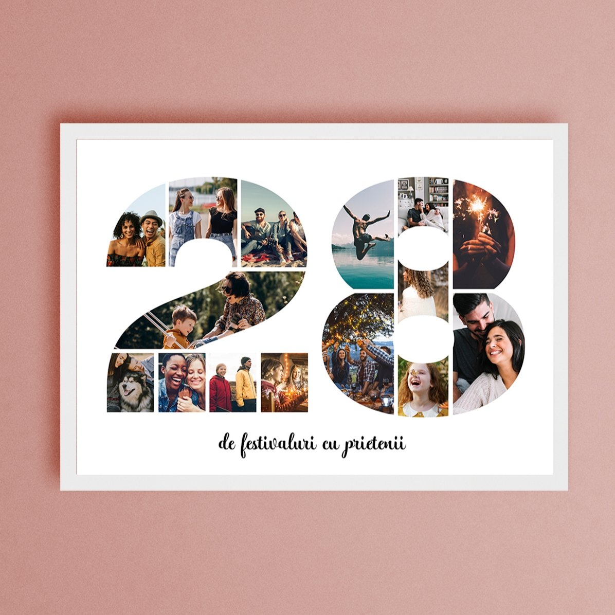 Personalised landscape canvas with 15 photos, model number 28, and text message